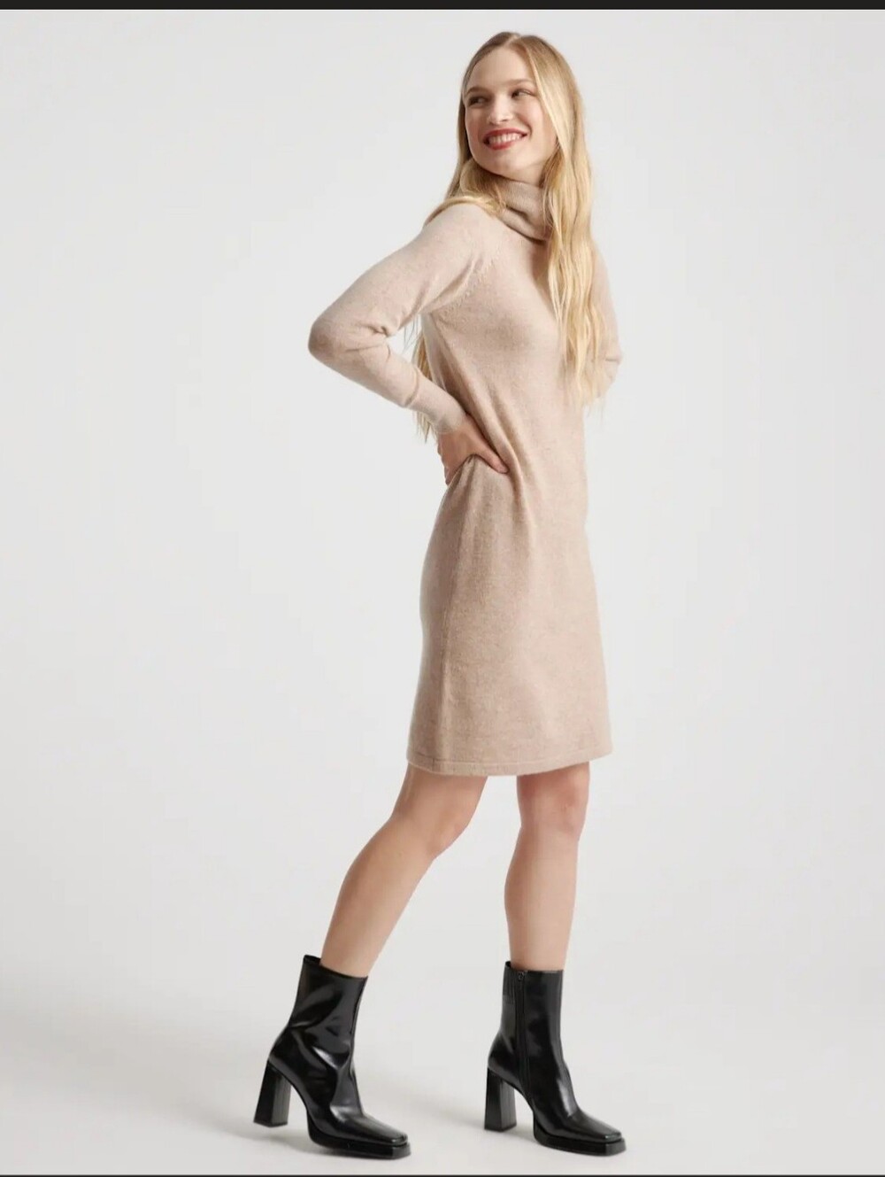 Quince Mongolian Cashmere Turtleneck Sweater Dress — Oatmeal | NWOT